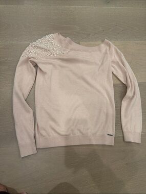 Liu Jo Blush Off-the-Shoulder Pearl-Embellished Sweater
